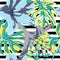 Tropical Print. Jungle Seamless Pattern. Vector Tropic Summer Motif with Hawaiian Flowers.