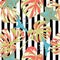 Tropical Print. Jungle Seamless Pattern. Vector Tropic Summer Motif with Hawaiian Flowers.