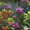 Tropical rainforests with colorful flowers in the morning. AI-Generated.