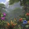 Tropical rainforests with colorful flowers in the morning. AI-Generated.