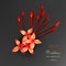 Tropical red ixora flowers on black background