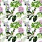 Tropical rhododendron flowers and iris seamless pattern watercolor.