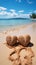 Tropical romance Sand hosts handwritten hearts against a serene beach background