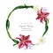 Tropical round wreath with stargazer lily and freesia