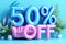 Tropical Sale Theme with Blue Balloon Letters Spelling Fifty Percent Off