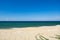 tropical sandy beach at sunny day.blue sky and torquise sea water