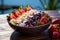 Tropical Scene: Acai Bowl adorned with fruits and granola., generative IA