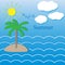 Tropical scene, island, palm tree and sun