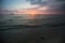 Tropical sea beach against a dusk blue sky. Nature.