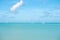 Tropical sea resort. Idyllic scene tropical vacation seaside. Motor sailing ship ocean blue water. Vacation