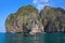 Tropical sea and rocks over turquoise water on Phi Phi island in Southern Thailand. Beautiful Maya bay in lovely sunny day