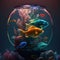 Tropical sea underwater fishes on coral reef. Aquarium oceanarium colorful marine panorama landscape nature.