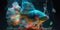 Tropical sea underwater fishes on coral reef. Aquarium oceanarium colorful marine panorama landscape nature.