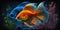 Tropical sea underwater fishes on coral reef. Aquarium oceanarium colorful marine panorama landscape nature.