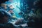 Tropical sea underwater fishes on coral reef. Aquarium oceanarium wildlife colorful marine landscape nature