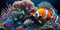 Tropical sea underwater fishes on coral reef. Aquarium oceanarium wildlife colorful marine panorama landscape nature