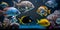 Tropical sea underwater fishes on coral reef. Aquarium oceanarium wildlife colorful marine panorama landscape nature