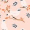 Tropical seamless pattern with Bali myna and plants