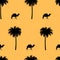 Tropical seamless pattern with camel, palm tree.