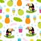 tropical seamless pattern with cartoon cute toucan