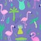 Tropical Seamless Pattern with Cute Flamingo and Palm Leaves. Childish Summer Background for Wallpaper, Fabric