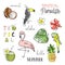 Tropical seamless pattern with cute hand drawn doodle animals