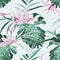Tropical seamless pattern. Exotic succulent flowers and leaves in vintage colors background. Seamless exotic pattern.