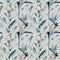 Tropical seamless pattern with flamingo. Watercolor tropic drawing, rose bird and greenery palm tree, tropic green
