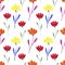 Tropical seamless pattern with palm leaves and flowers. Watercolor illustration.