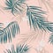 Tropical seamless pattern with palm texture leaves. Vector illustration in trendy pink and green colors.