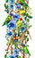 Tropical seamless pattern with parrot bird, orchid, palm leaves and tropical berry.