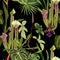 Tropical seamless pattern. Summer print. Jungle rainforest. Nepenthes, genus of carnivorous plants.