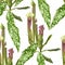 Tropical seamless pattern. Summer print. Jungle rainforest. Sarracenia, genus of carnivorous plants.