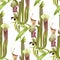 Tropical seamless pattern. Summer print. Jungle rainforest. Sarracenia, genus of carnivorous plants and orchids.