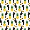 Tropical seamless pattern with toucans and pineapples.