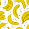 Tropical seamless pattern with yellow fruits banana. Hand drawn simple bananas pattern on white background. for fabric, drawing