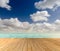 Tropical seascape with empty wooden jetty