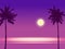 Tropical seashore night landscape, coast, palms, moonlight, ocean. Summer exotic scene view, silhouette