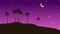 Tropical seashore night landscape, palms, moonlight. Summer exotic scene view, silhouette