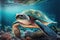 Tropical Serenity: A Sea Turtle in Paradise. Generative Ai