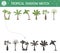 Tropical shadow matching activity for children. Preschool jungle puzzle. Cute exotic educational riddle. Find the correct palm