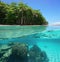 Tropical shore above and below sea surface