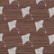 Tropical stingray elements seamless doodle pattern. Grey animal silhouettes on brown striped background
