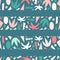Tropical stripes Seamless vector pattern. Abstract paper cut collage shape background. Repeating green teal pink coral