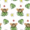 Tropical summer background with cute cartoon items