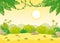 Tropical summer background with the scorching sun. Vector illustration in cartoon style