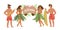 Tropical summer beach banner or poster with Hawaiian dancers flat vector isolated.