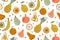 Tropical summer fruit seamless pattern. Vector repeat background for colorful summer fabric. Vector illustration for
