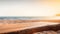 Tropical Summer Teak Table Top: Beach, Sea Blurred Background, and Golden Hour Ambiance