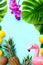 Tropical summer template for invitation or flyer, copy space for a text